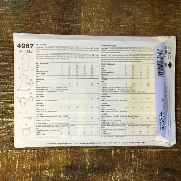 Simplicity Sewing Pattern 4967 Girls Costume Carhop Soldier Nurse GoGo 7-14UNCUT - Picture 2 of 2